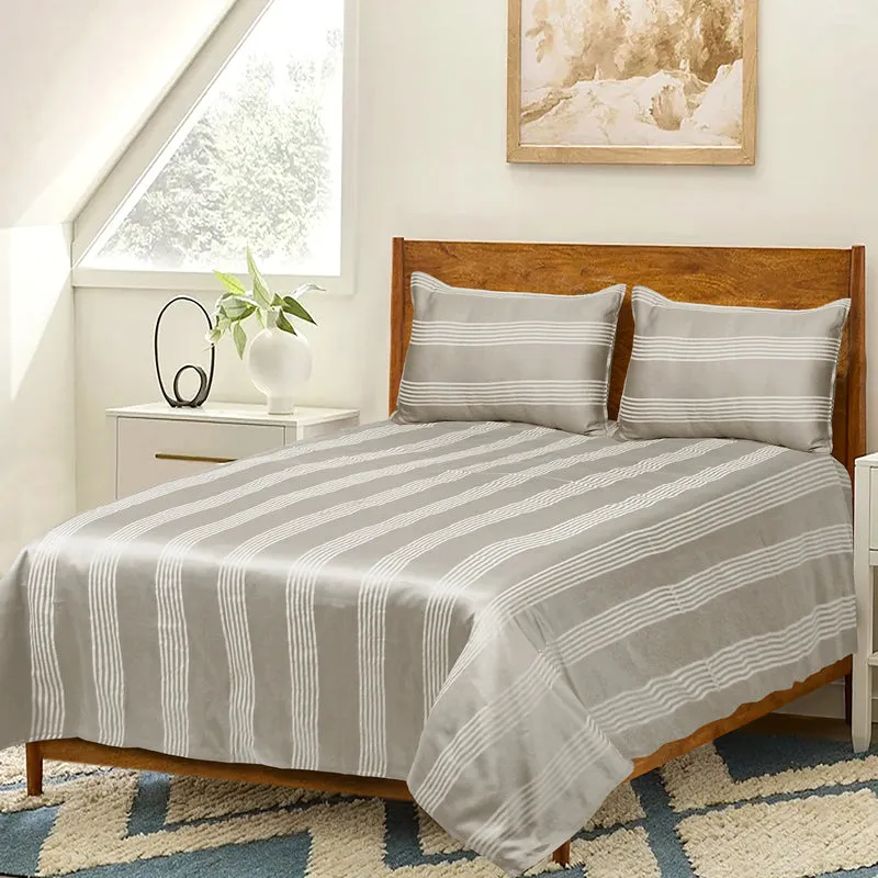 Saral Home Dhari Cotton Bedsheet (Beige) - 300 TC media 1
