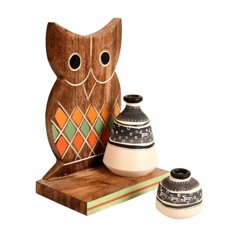 Owlery Wooden Wall Shelf With Pot - Set Of Three media 3