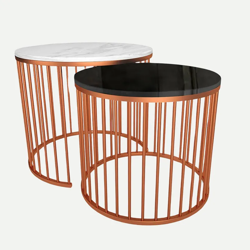 Aurum Cage Accent Table with Marble Top (Copper) - Set Of Two media 5