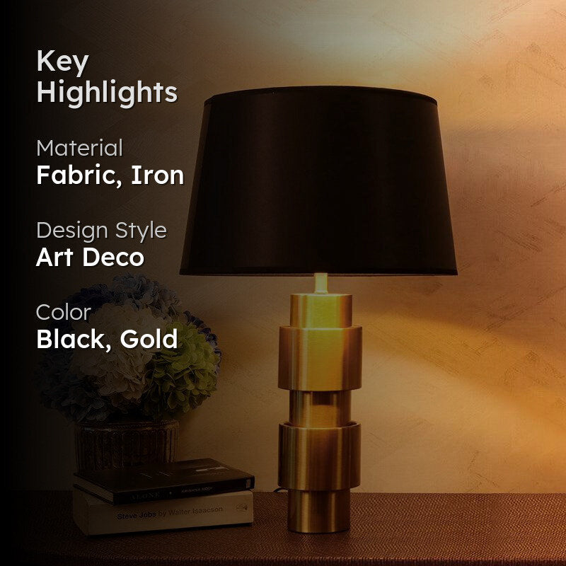 Gold Rush Iron LED Fabric Table Lamp - Black,Gold media 2
