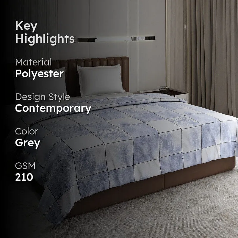 Monte Carlo Bluemod Checks Print Polyester Blanket (Grey) - 210 GSM media 2