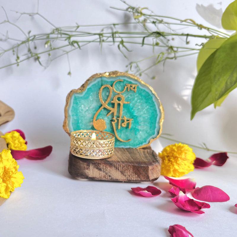 Jai Shri Ram Handcrafted Agate Religious Accent With Tealight Candle Holder - Green