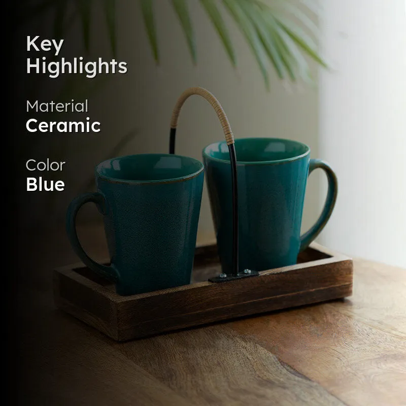 Azraq Handglazed Ceramic Coffee Mug With Tray (320 ML) - Three Piece Set media 2