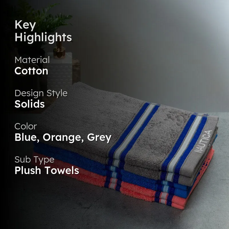 Nautica Dove Dual Down Cotton Hand Towel (Blue,Coral & Grey) - Set Of Six media 2