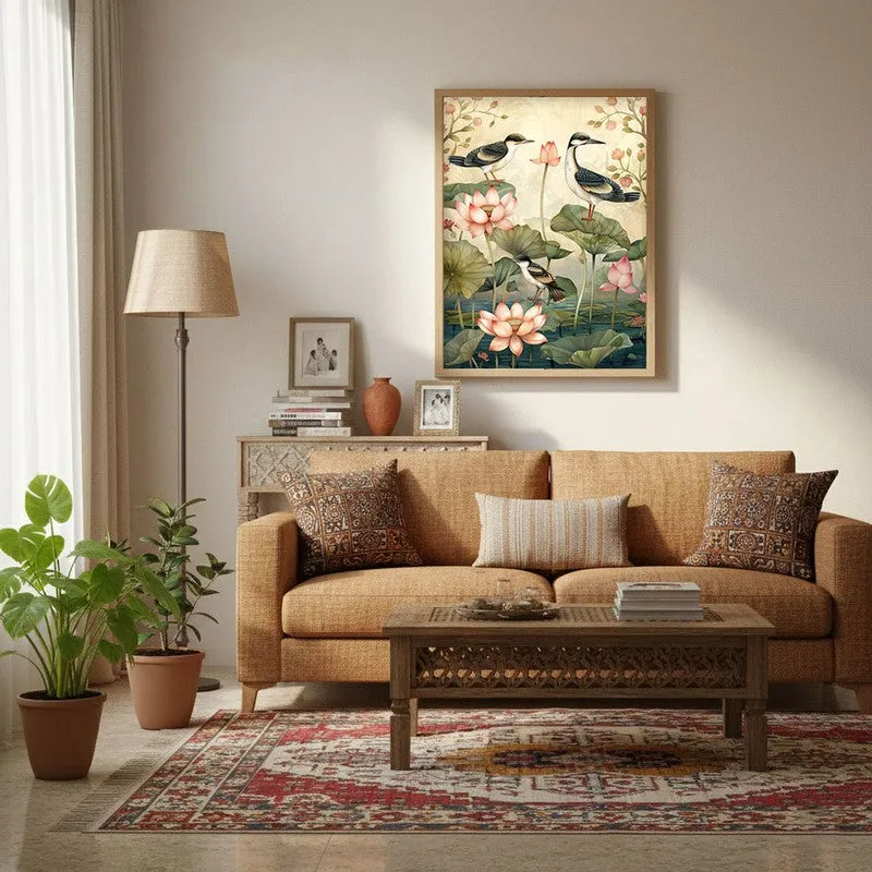 Lotus Pond Canvas Wall Painting With Brown Frame media 5