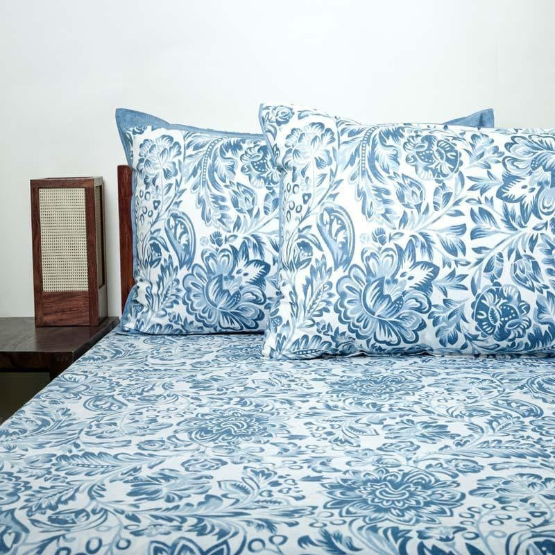 Micola Floral Printed Cotton Bedsheet (Blue) - 120 TC media 4