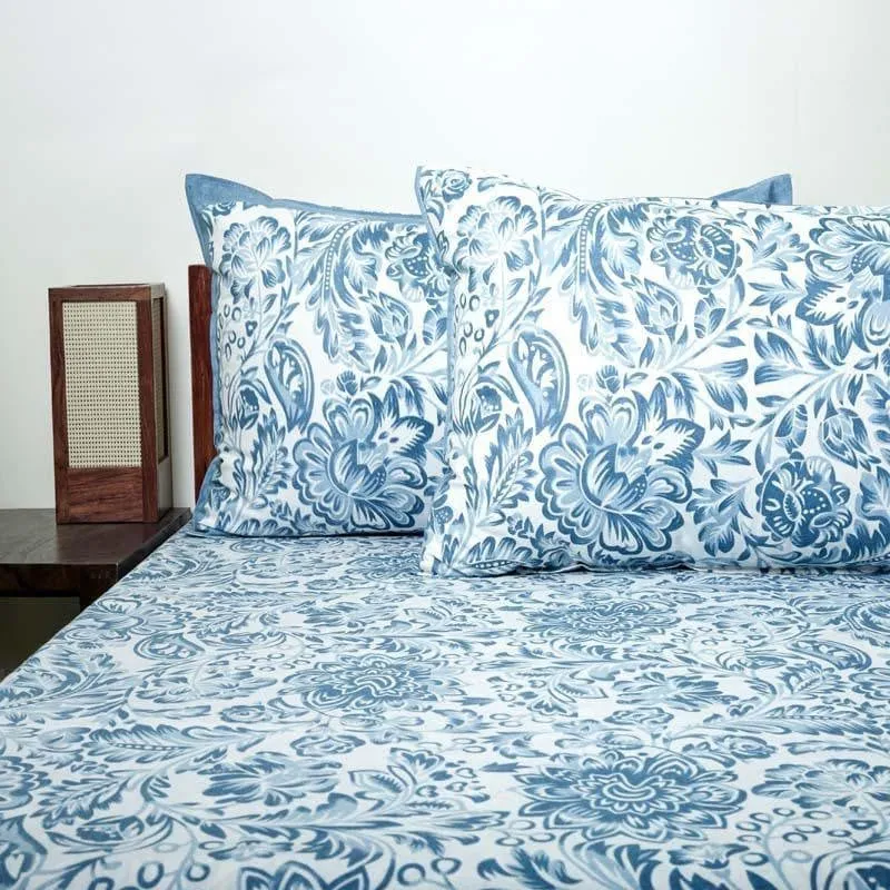Micola Floral Printed Cotton Bedsheet (Blue) - 120 TC media 4
