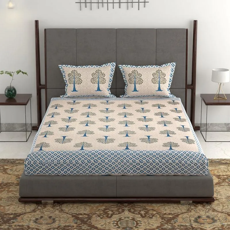 Geetika Printed Cotton Bedsheet (Beige) - 280 TC media 4