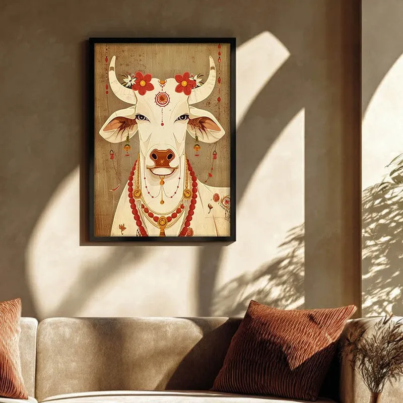 Sacred Cow Folk Art Canvas Wall Painting With Black Frame media 4