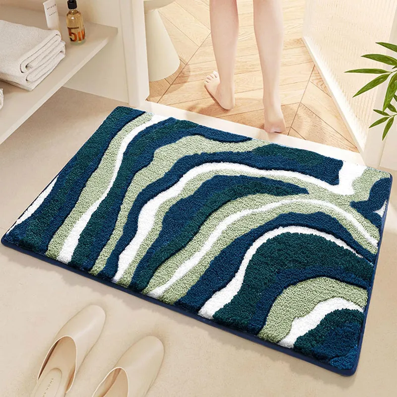 Wavy Whirls Microfiber Bath Mat - Green media 1