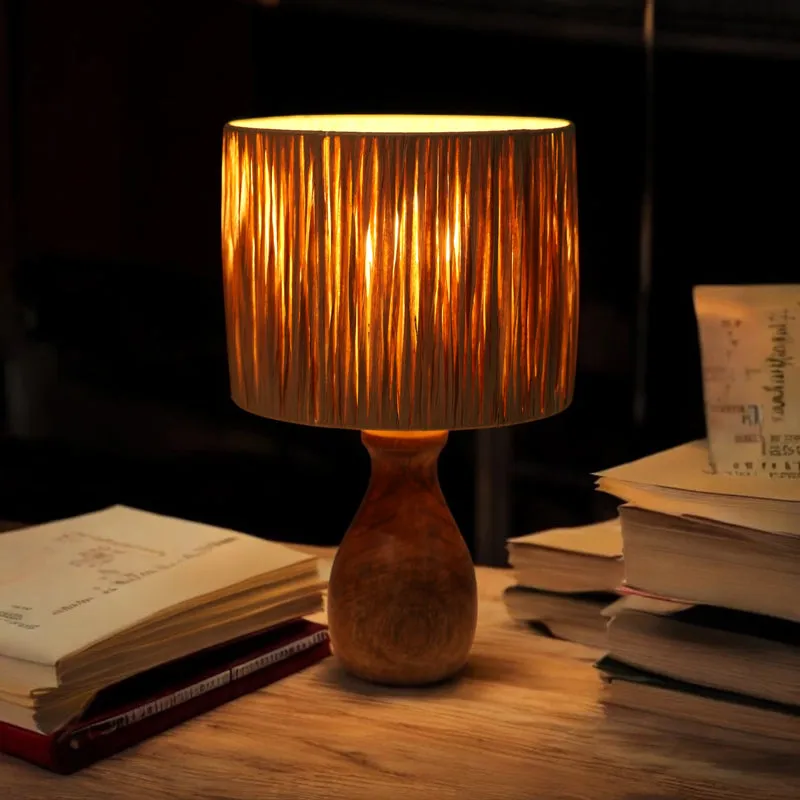 ArcLit Rattan Mango Wood Table Lamp - Beige media 1