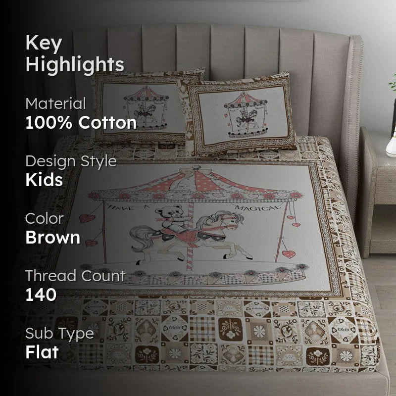 Candy Kingdom Kids Cotton Bedsheet (Brown) - 140 TC media 2