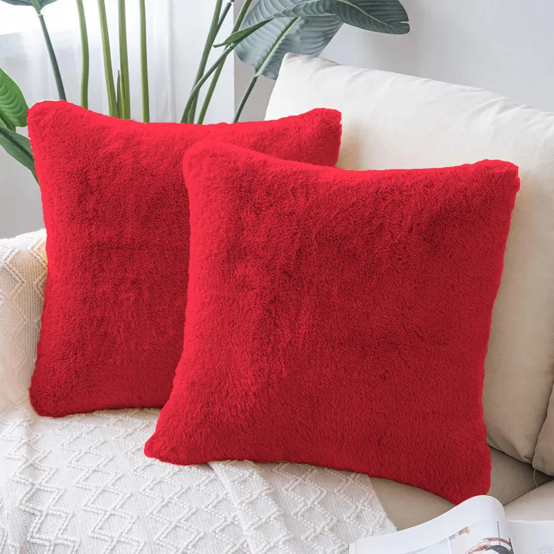 Fur Dual Cushion Cover Set (Red) - Set Of Two media 1