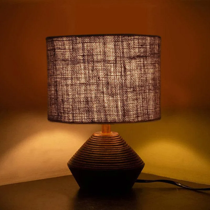 Yami Wooden Table Lamp With Jute Shade - Brown,Grey media 1