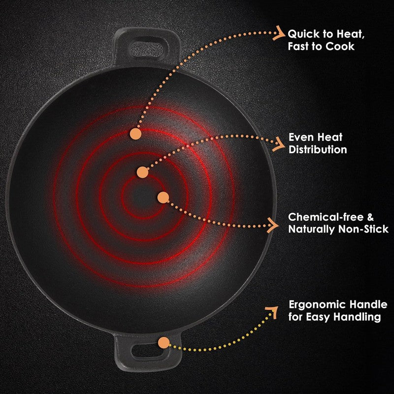 Solara Cast Iron Round Kadhai Without Lid - 2800 mL/12 Inch media 4
