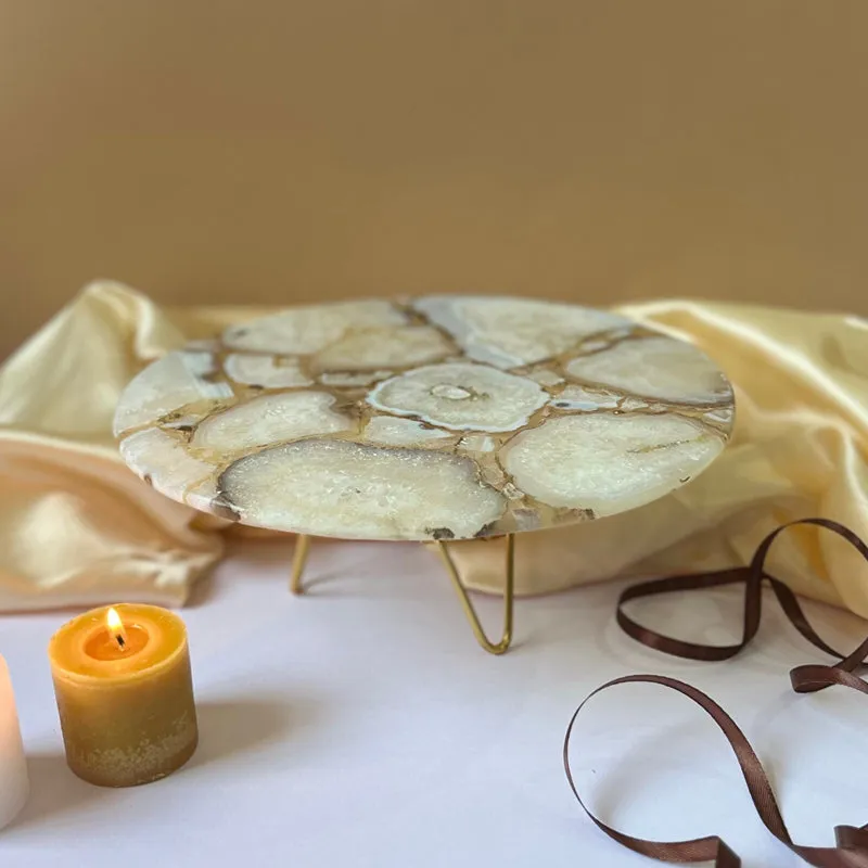 Myrla Handcrafted Agate Cake Stand - White media 1