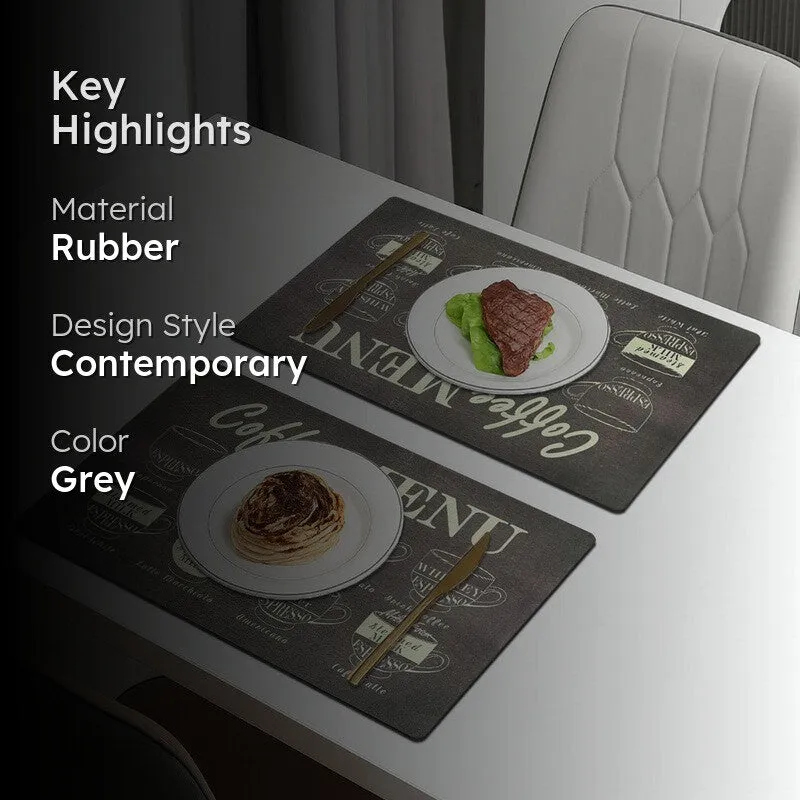 Coffee Menu Grey Rectangle Rubber Table Mats - Set Of Two media 2
