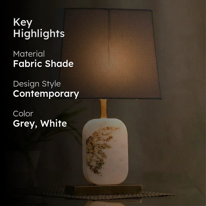 Winged Printed Marble & Brass Base Fabric Table Lamp - Grey,White media 2
