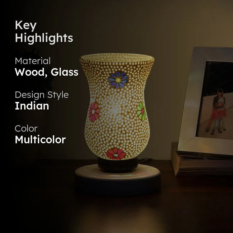 Ignira Mosaic Glass Table Lamp With Wooden Base - Multicolor media 2