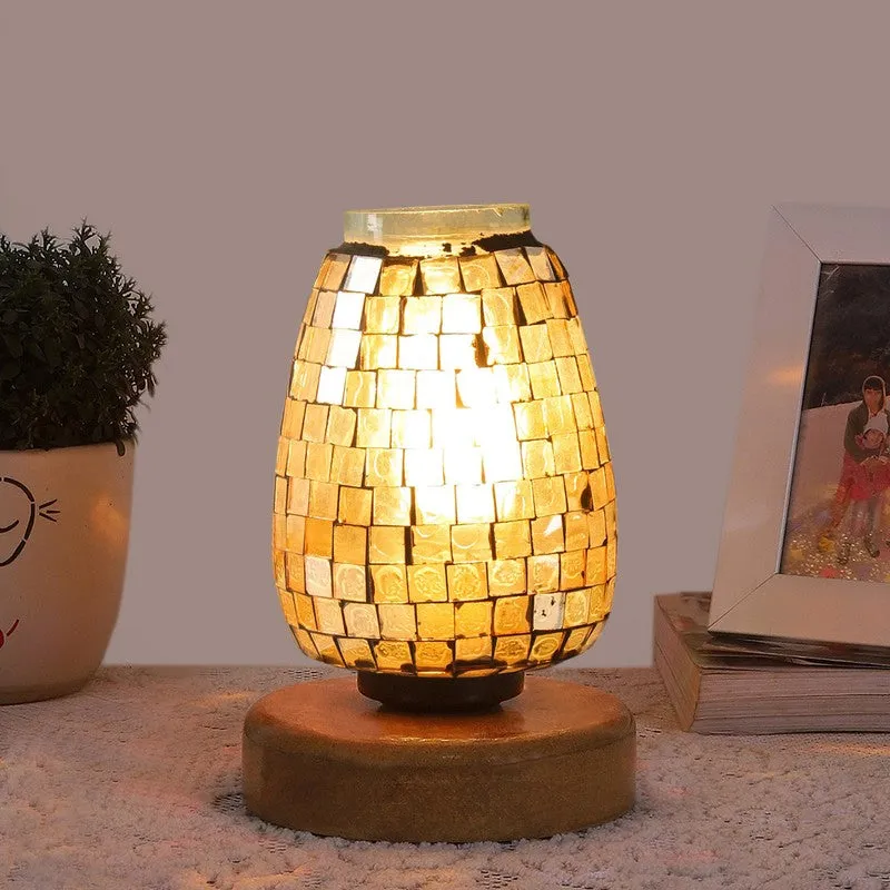 Glowling Mosaic Glass Table Lamp With Wooden Base - Multicolor media 3