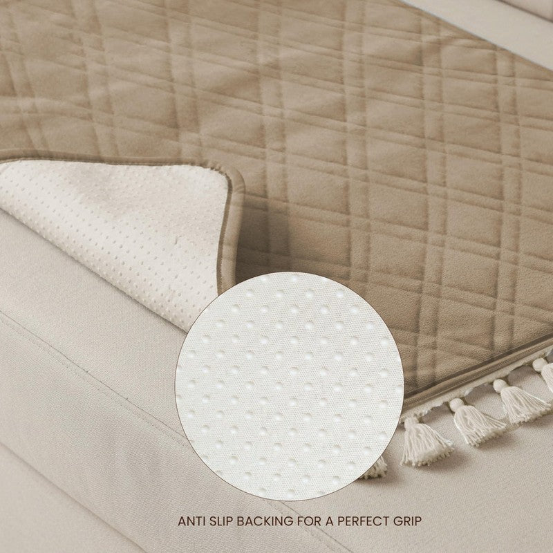 Urban Space Quilted Geometric Cotton Sofa Cover - Brown media 5