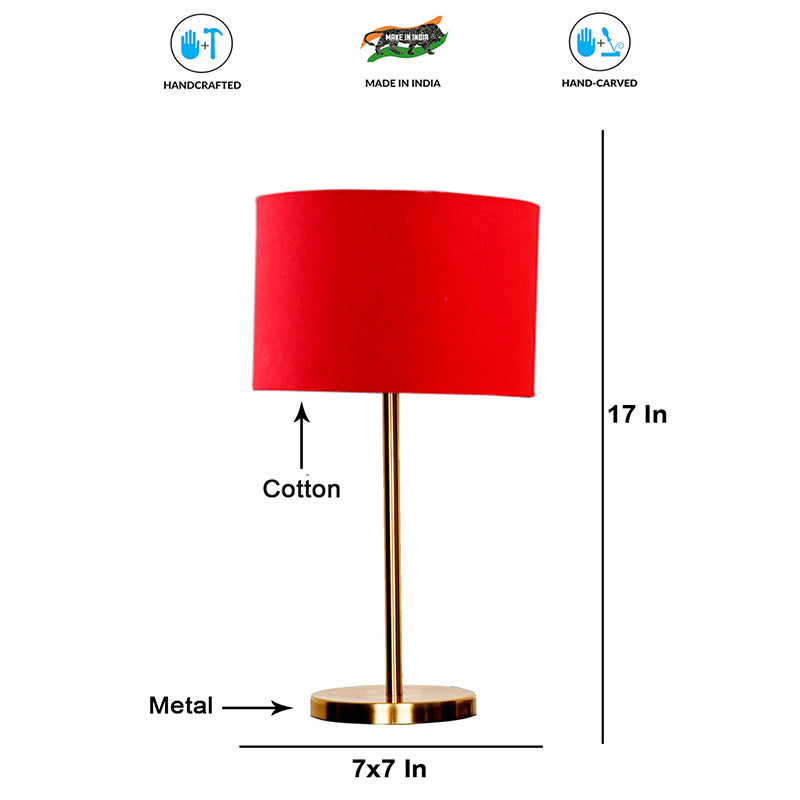 Glow Mesa Cotton & Metal Table Lamp (Drum) - Red,Gold media 4