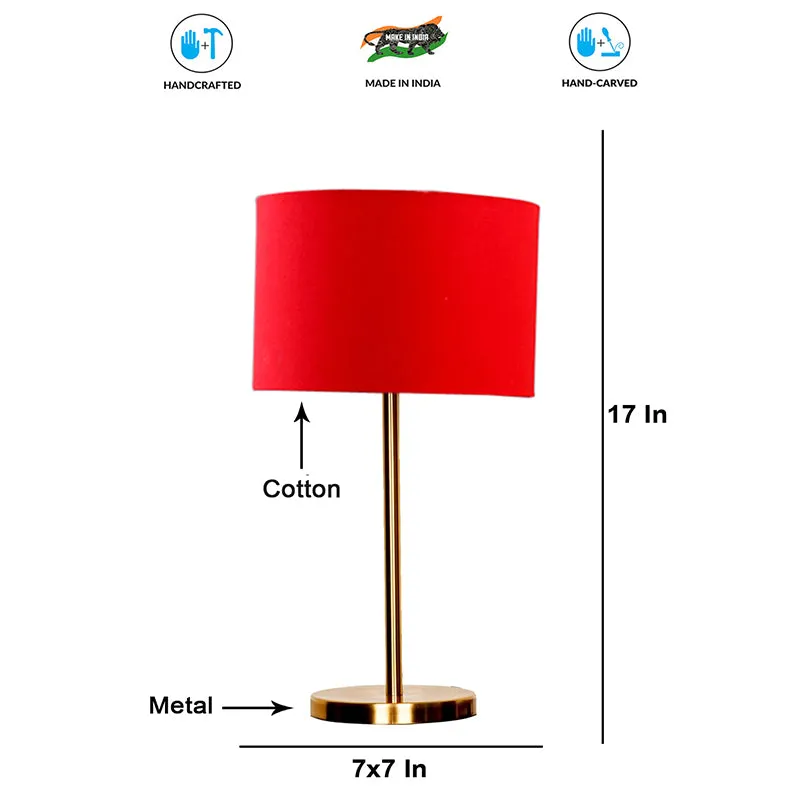 Glow Mesa Cotton & Metal Table Lamp (Drum) - Red,Gold media 4