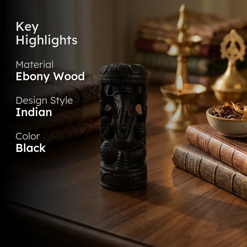 Sri Ganesh Devotional Ebony Wood Idol media 2