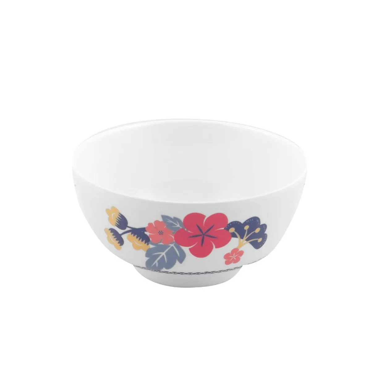 Single white snack bowl with a colourful floral design