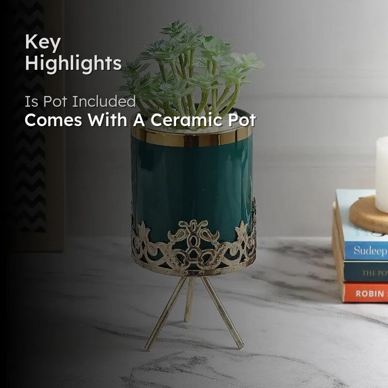 Faux Crassula In Blue Ceramic Pot - 20 cms media 2