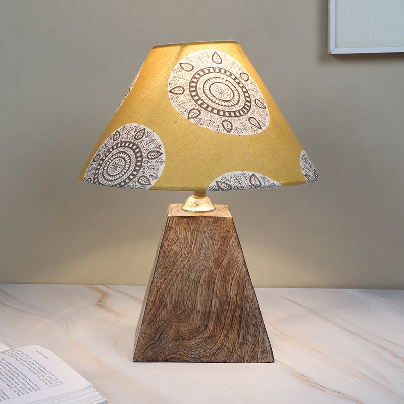 Mandala Merry Obelisk Printed Mango Wood Table Lamp - Brown,Yellow,White