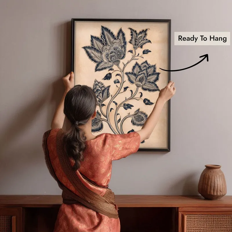 Pallavi Floral Line Art Canvas Wall Painting With Black Frame media 9