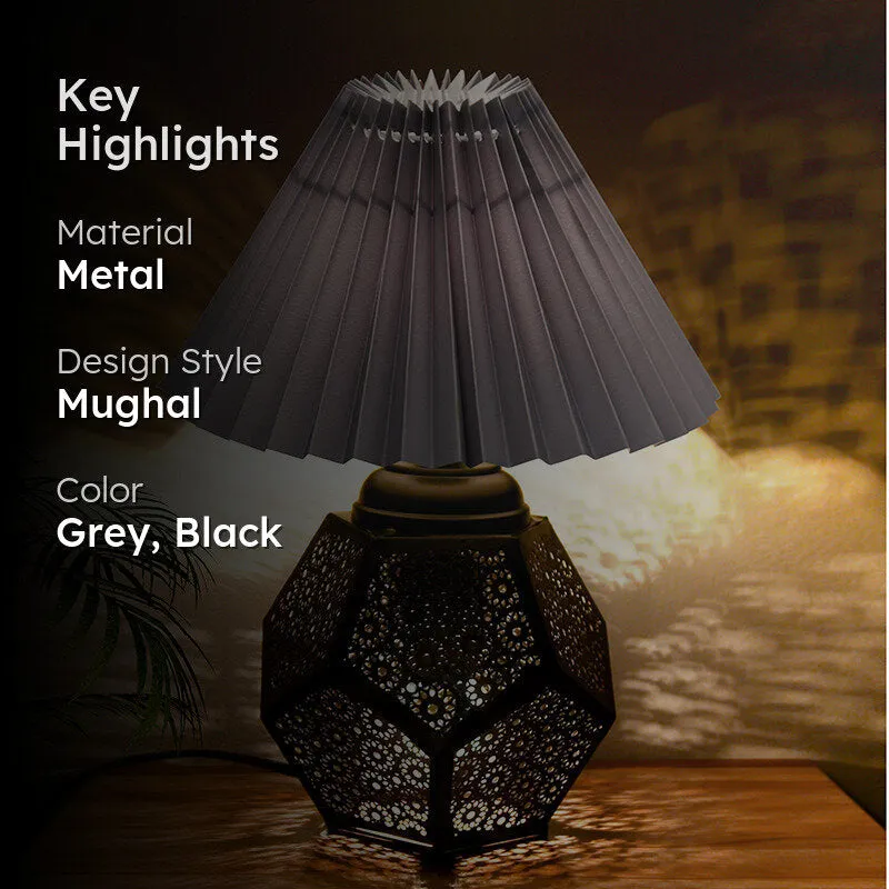 French Pleat Hex Metal Table Lamp - Grey,Black media 2