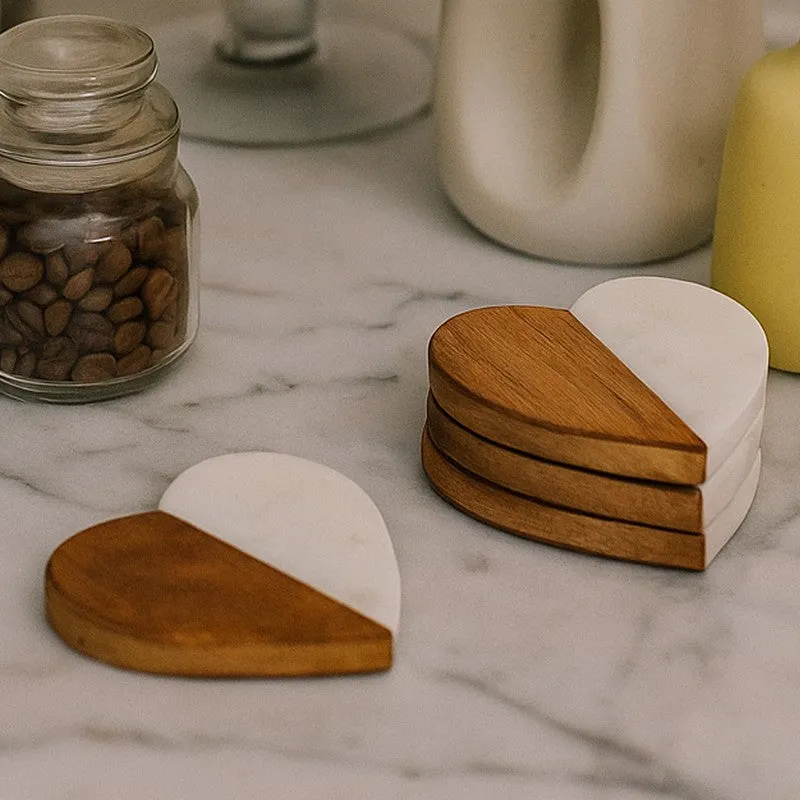 Heart Shaped Stone Acacia Wood Coasters media 1