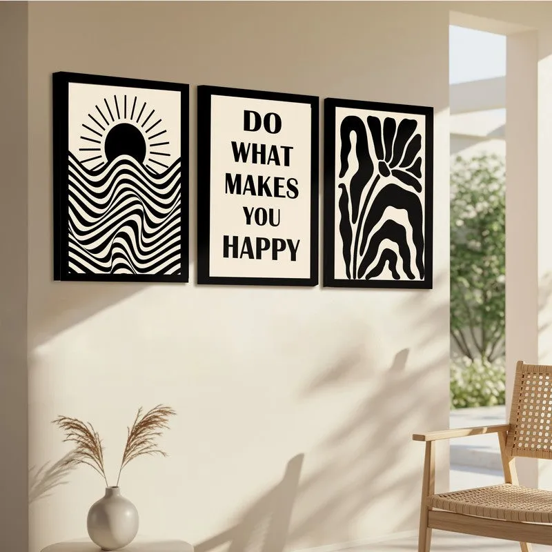 Do What Makes You Happy Paper Wall Painting With Frame - Set Of Three media 6