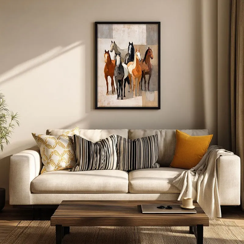 Modern Rustic Horse Wall Painting With Black Frame media 3