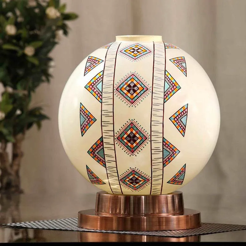 Boho Blaze Hand Painted Copper & Glass Moon Table Lamp - Multicolor media 3