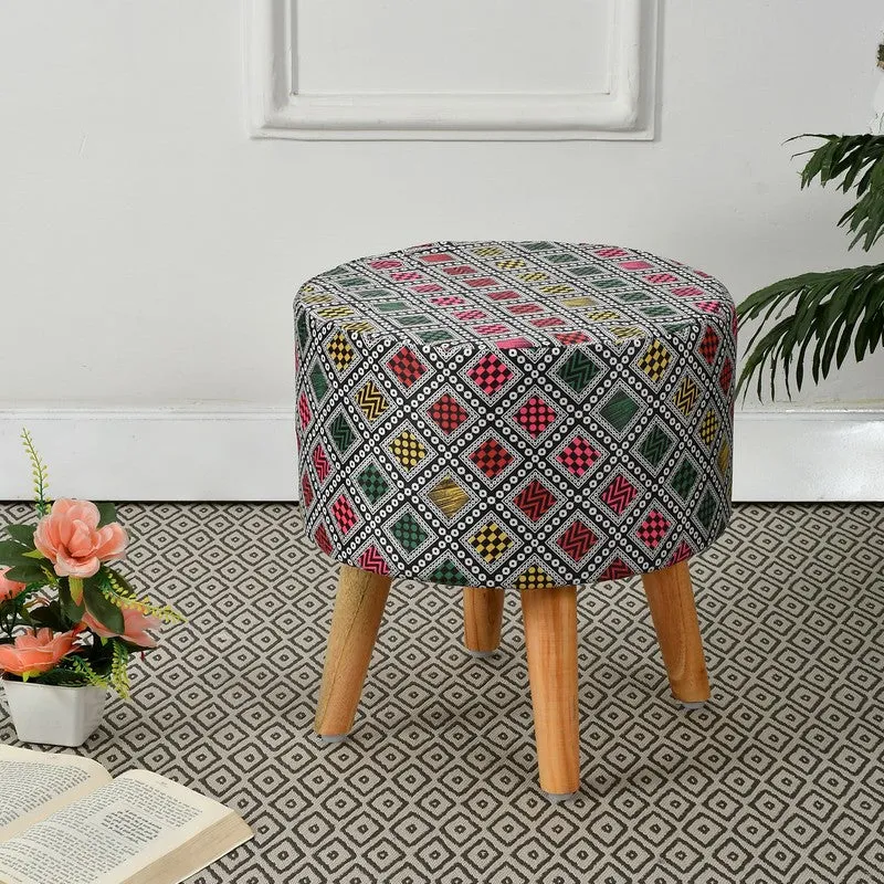 Navine Boho Diamond Multicolor Engineered Wood Ottoman media 1