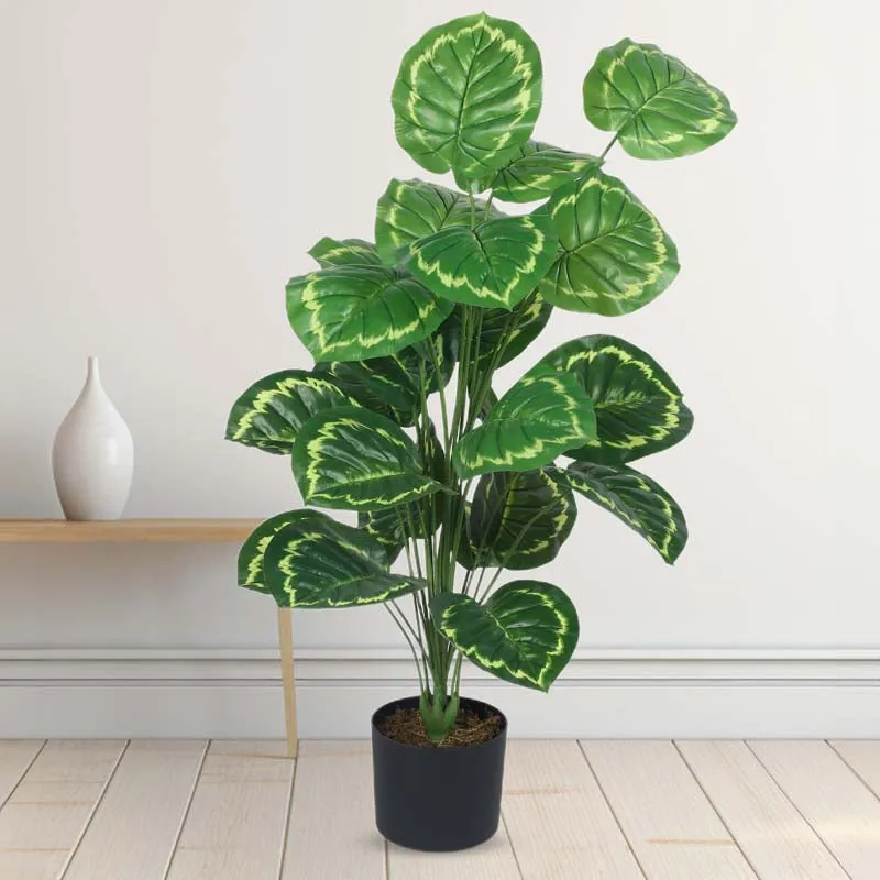 Faux Lush Calanthea Plant With Black Plastic Pot - 3.3 Feet media 3