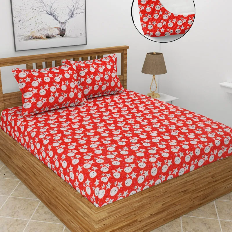 Moonglow Flannel Cotton Flannel Bedsheet (Red) - 190 GSM media 1