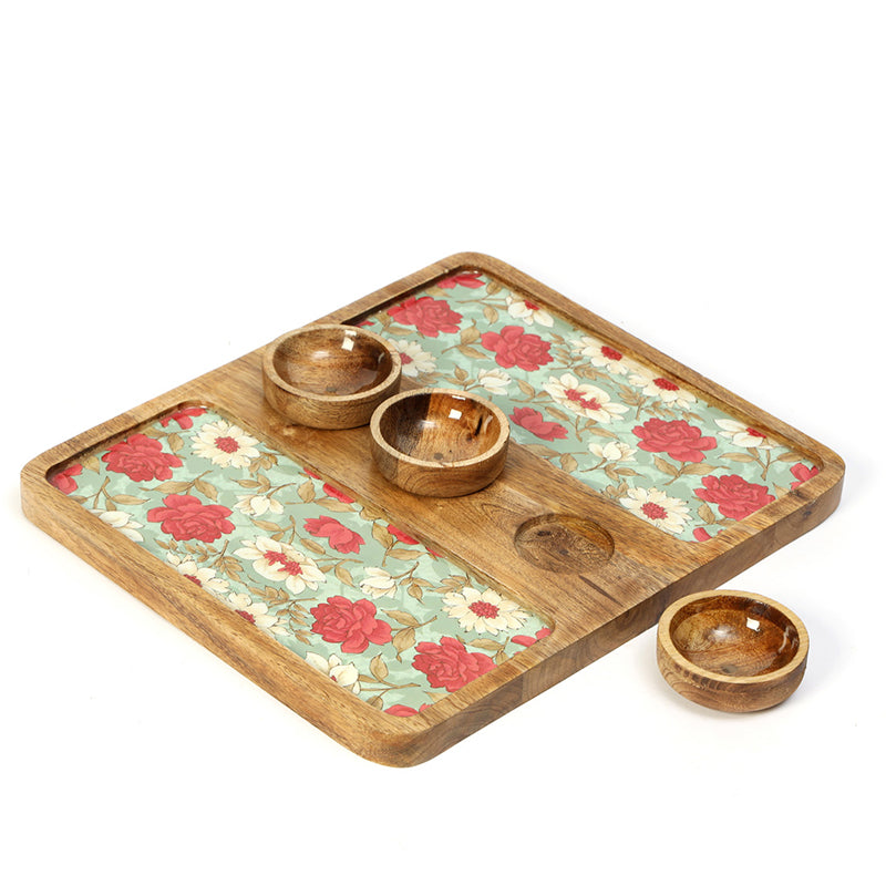 Fleur Aqua Mango Wood Platter (30 mL) - Four Piece Set media 6