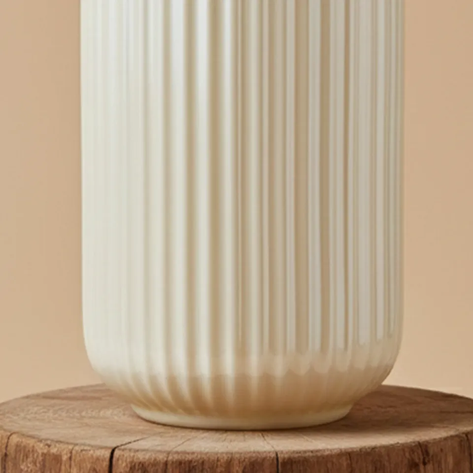 Opulent Ribbed Ceramic Vase - Beige media 7
