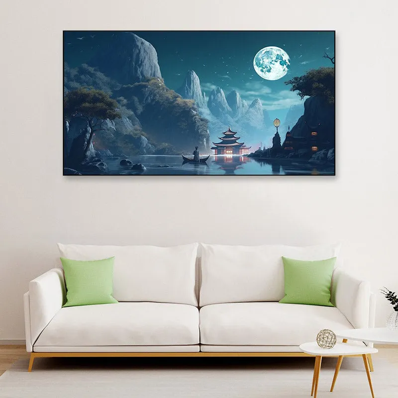 Moonlight Magic Valley Wall Painting With Frame media 3