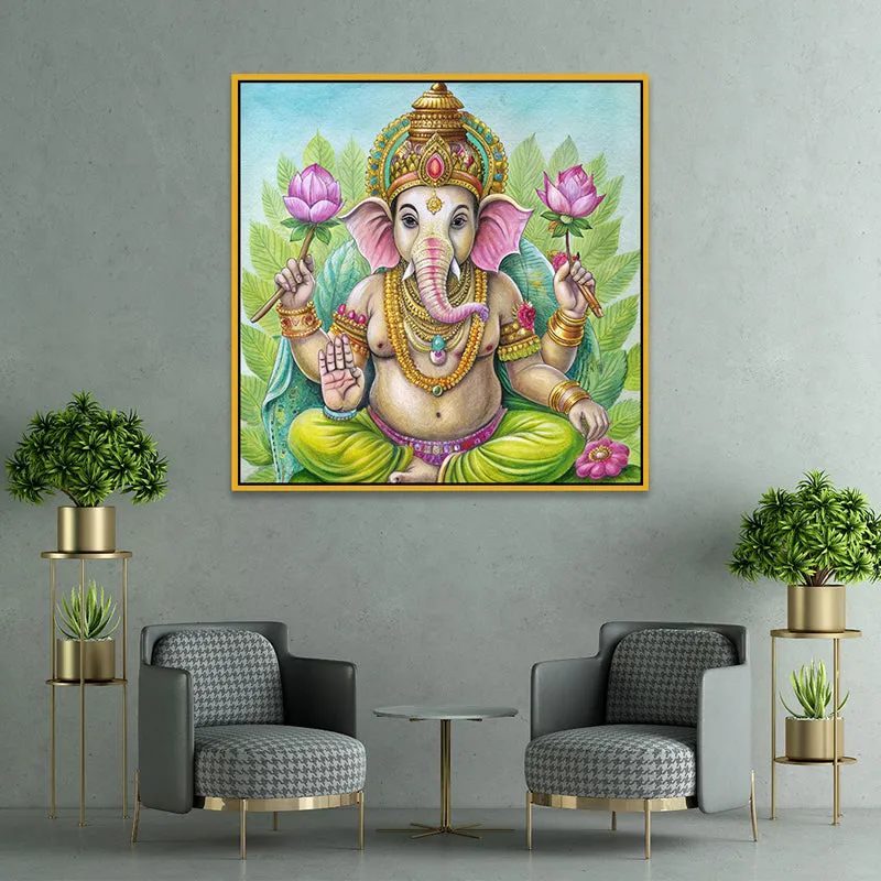 Vibrant Ganesha Canvas Wall Art With Frame media 1
