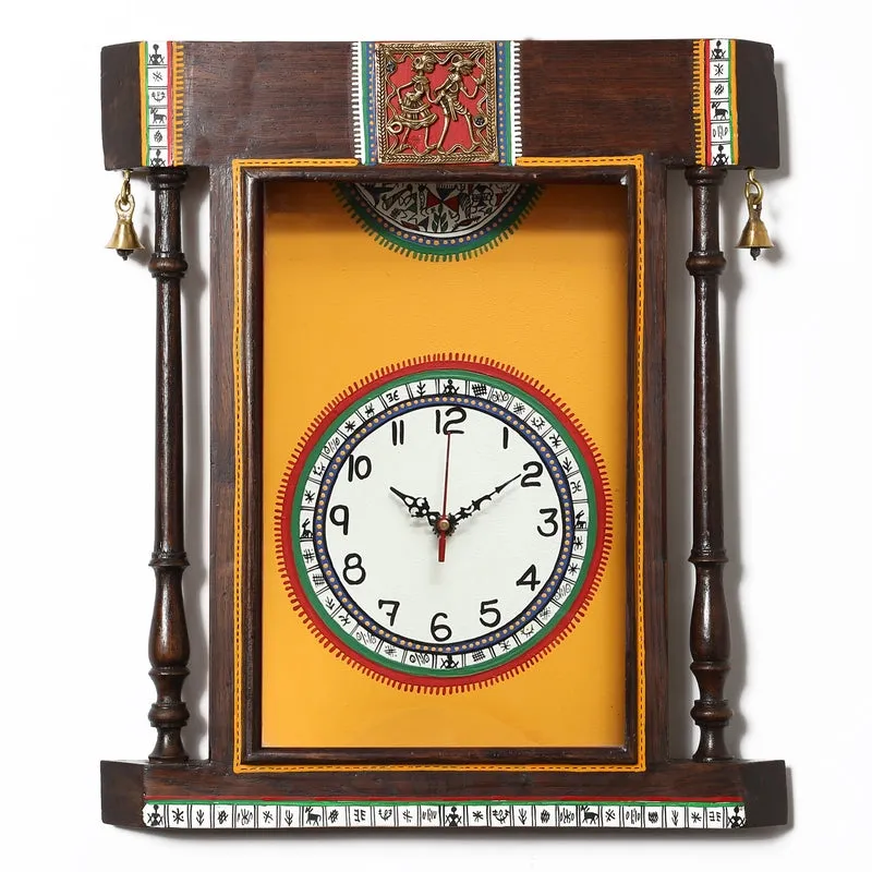 Inba Handcrafted Warli Wall Clock - Yellow media 9