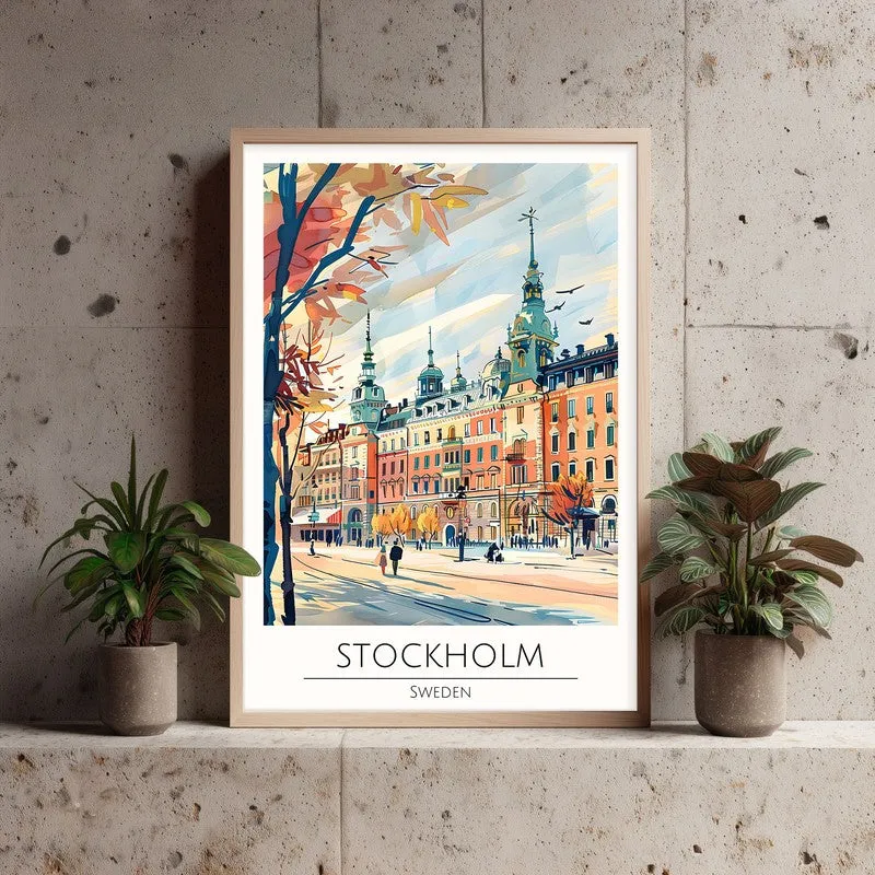 Vintage Stockholm Framed Canvas Archival Canvas Wall Painting - Natural Brown Frame media 3
