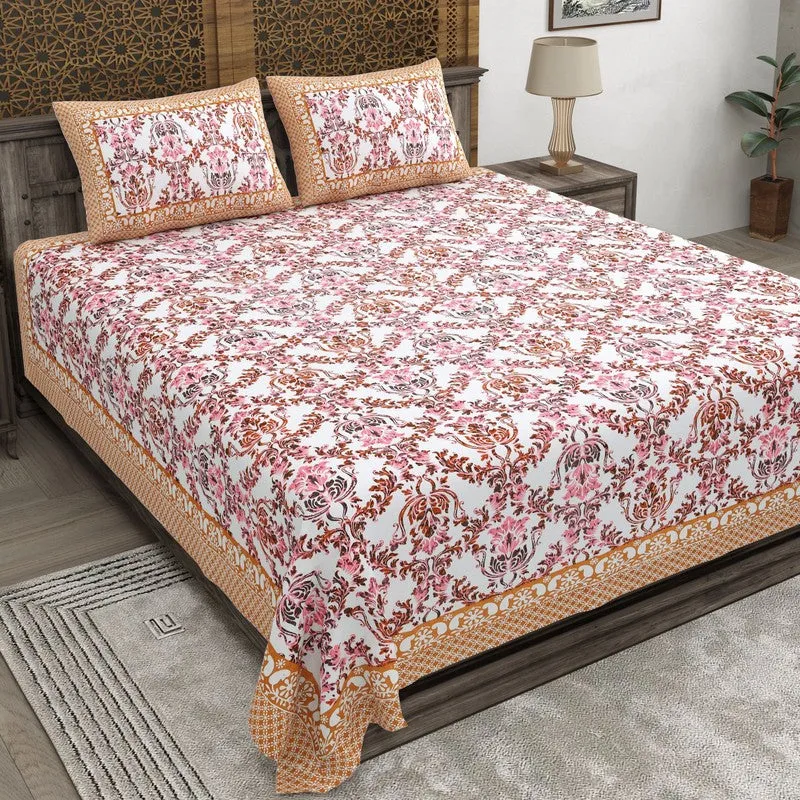 Grida Cotton Bedsheet (Rust,Pink) - 240 TC media 1