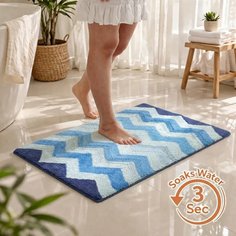 Steplyn Chevron Cotton Bath Mat - Blue media 1
