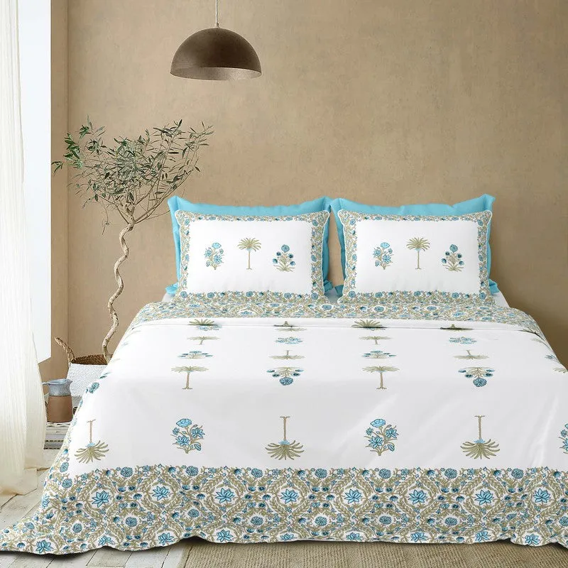 Rang Style Cotton Bedsheet (Blue,Green,White) - 120 TC media 3