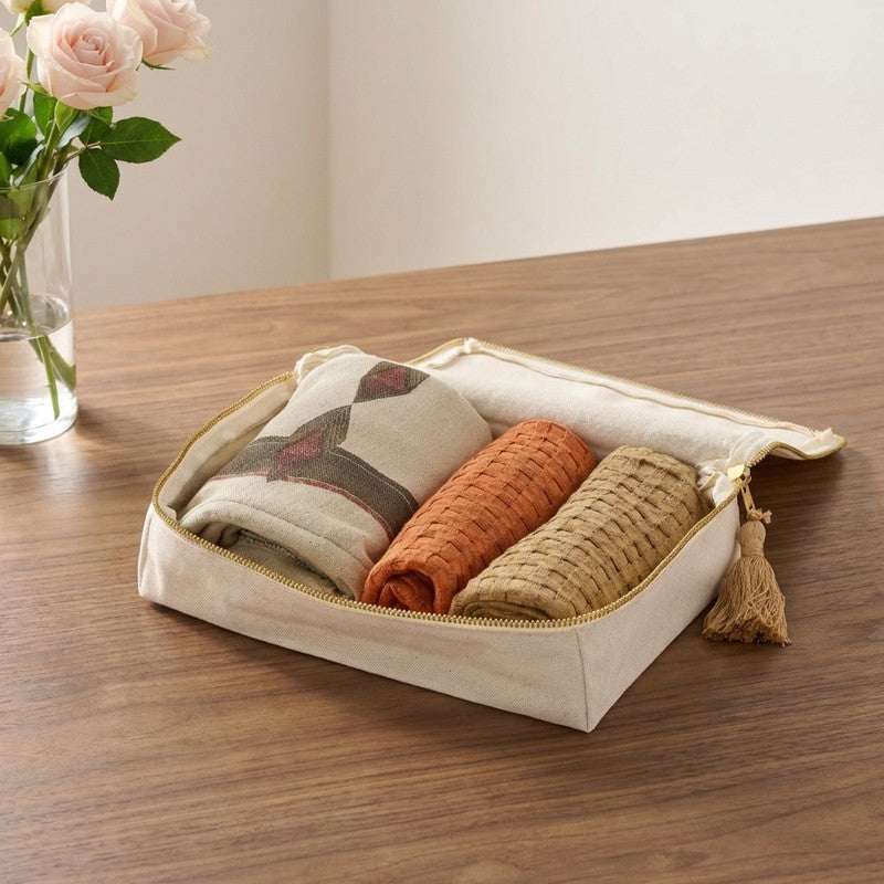 Heritage Bamboo Cotton Hand Towels with Canvas Box - Set Of Three